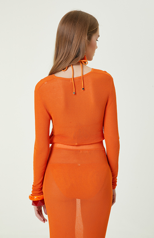 Turuncu Bisiklet Yaka Plaj Bluz