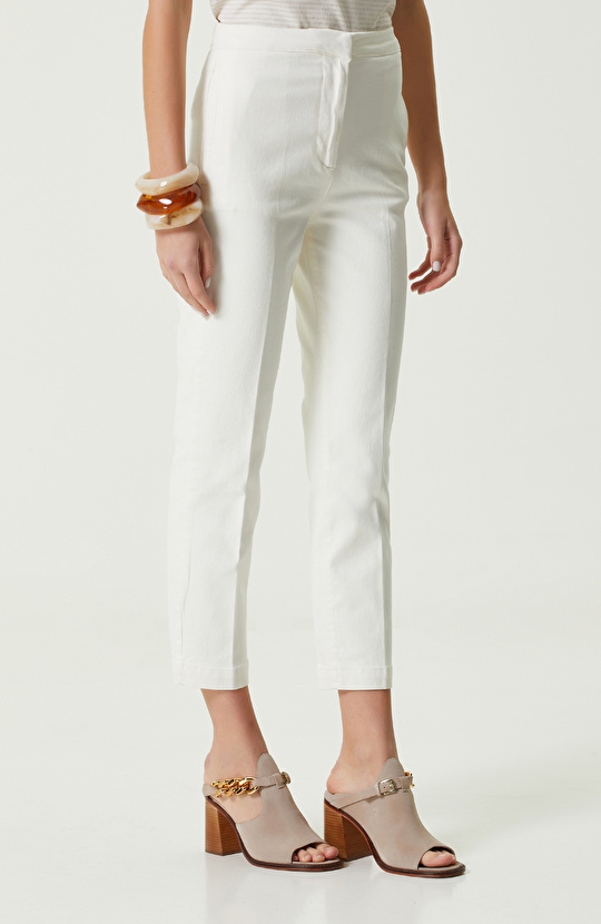 Ekru Ütü İzli Denim Pantolon