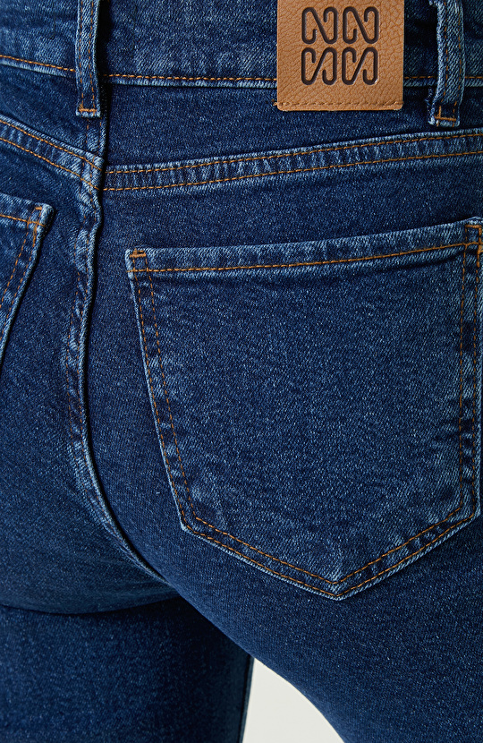 Indigo Mavi Geniş Paça Denim Pantolon