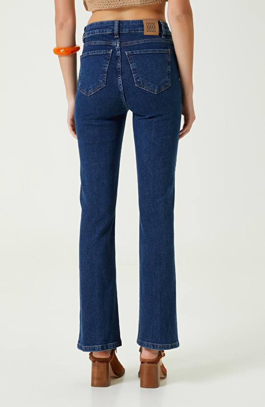 Indigo Mavi Geniş Paça Denim Pantolon