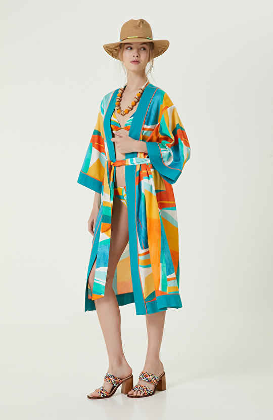 Sarı Yeşil Geometrik Desenli Bikini Takımı