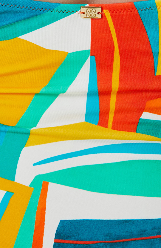 Sarı Yeşil Geometrik Desenli Renkli Mayo