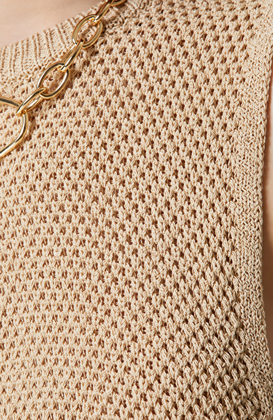 Bej Ajurlu Kolsuz Triko Kazak