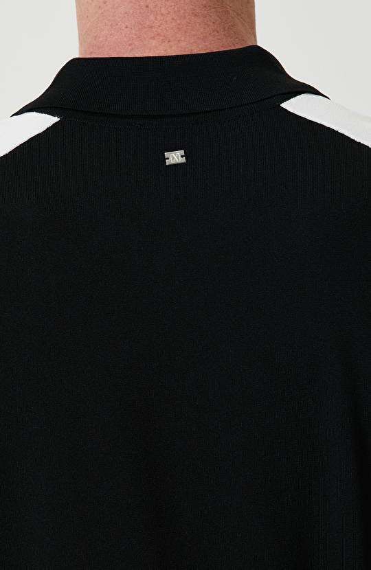 Siyah Beyaz Kısa Kollu Polo Yaka Kazak