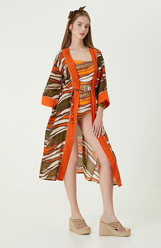 Turuncu Desenli Kaftan