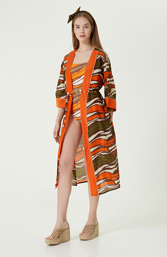 Turuncu Desenli Kaftan