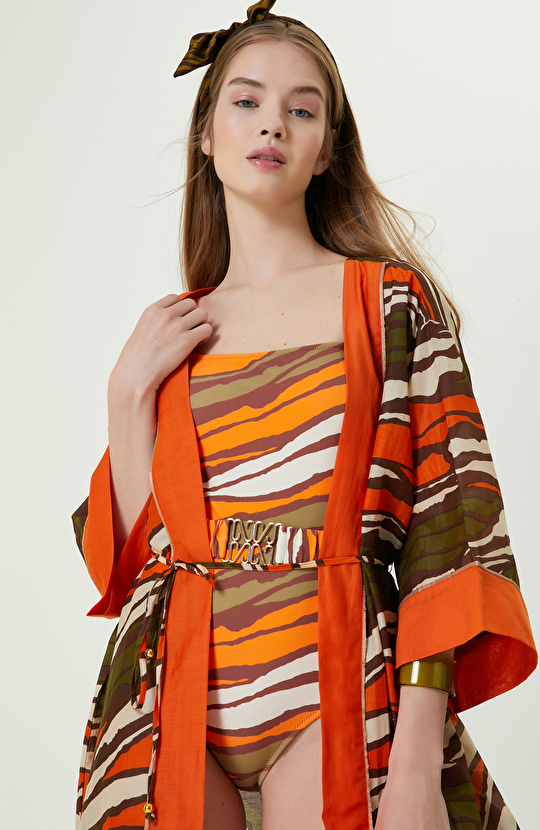 Turuncu Desenli Kaftan