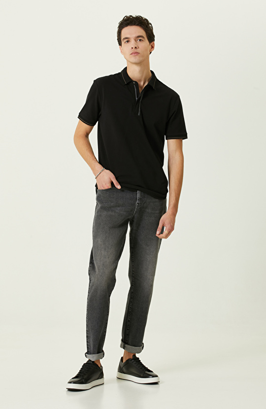 Siyah Fermuarlı Polo Yaka T-Shirt