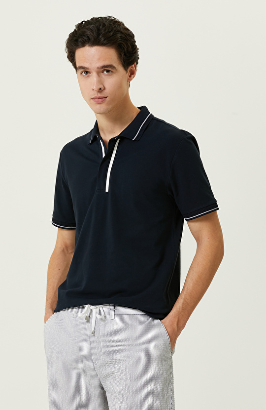 Lacivert Fermuarlı Polo Yaka T-Shirt