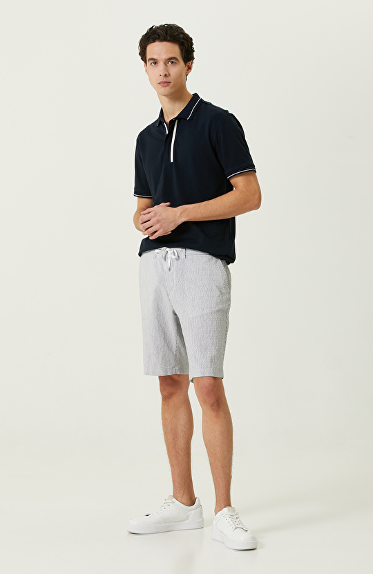 Lacivert Fermuarlı Polo Yaka T-Shirt