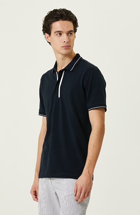 Lacivert Fermuarlı Polo Yaka T-Shirt