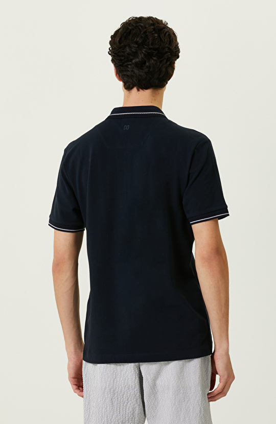 Lacivert Fermuarlı Polo Yaka T-Shirt