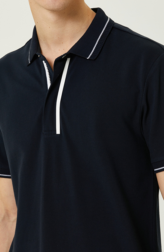 Lacivert Fermuarlı Polo Yaka T-Shirt