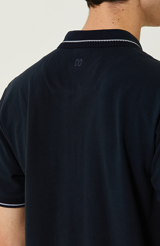 Lacivert Fermuarlı Polo Yaka T-Shirt