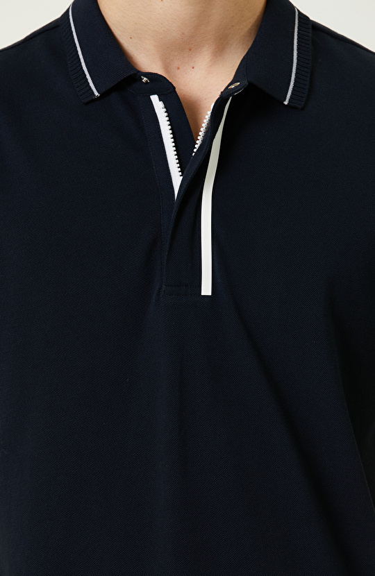 Lacivert Fermuarlı Polo Yaka T-Shirt