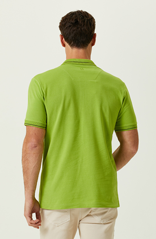 Fıstık Yeşili Fermuarlı Polo Yaka T-Shirt