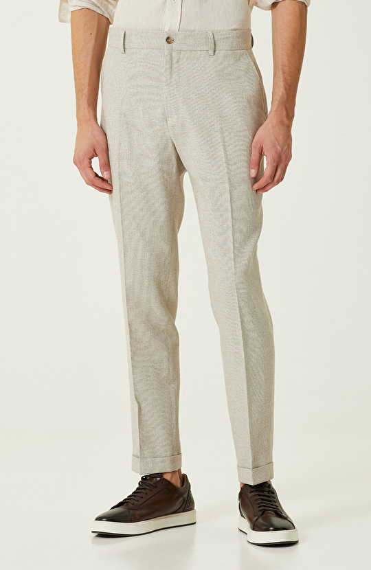 Bej Jakarlı Pantolon