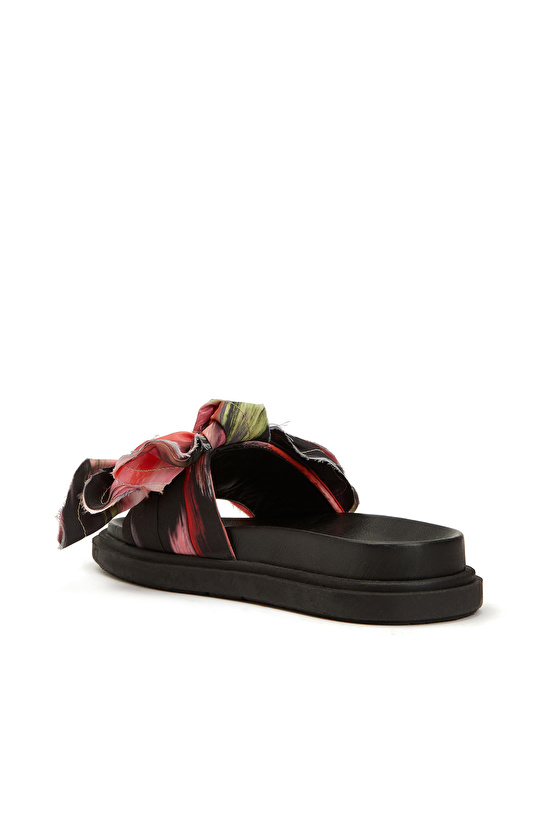 Kırmızı Siyah Kadın Deri Terlik