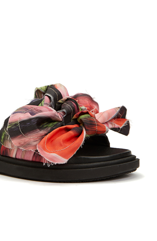 Kırmızı Siyah Kadın Deri Terlik