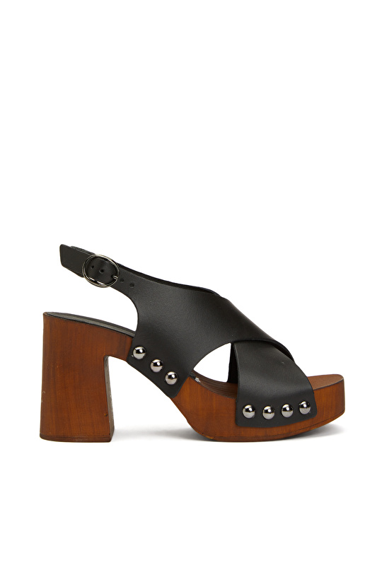 Siyah Kadın Deri Sandalet