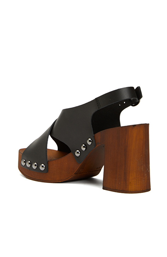 Siyah Kadın Deri Sandalet