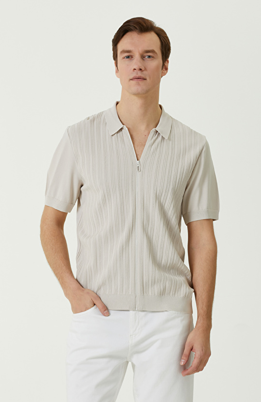 Taş Rengi Fermuarlı Triko Gömlek