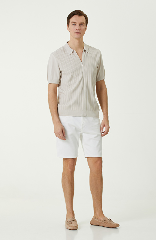 Taş Rengi Fermuarlı Triko Gömlek