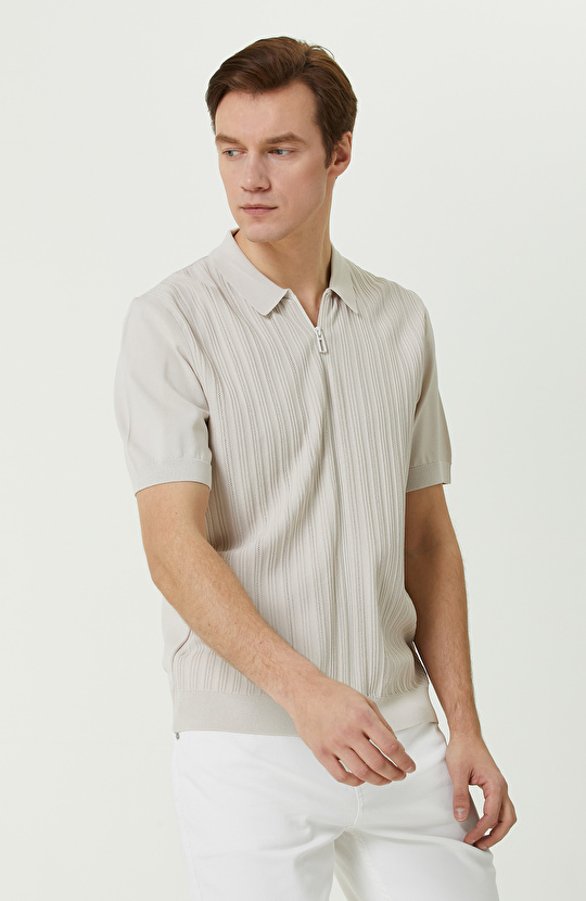 Taş Rengi Fermuarlı Triko Gömlek