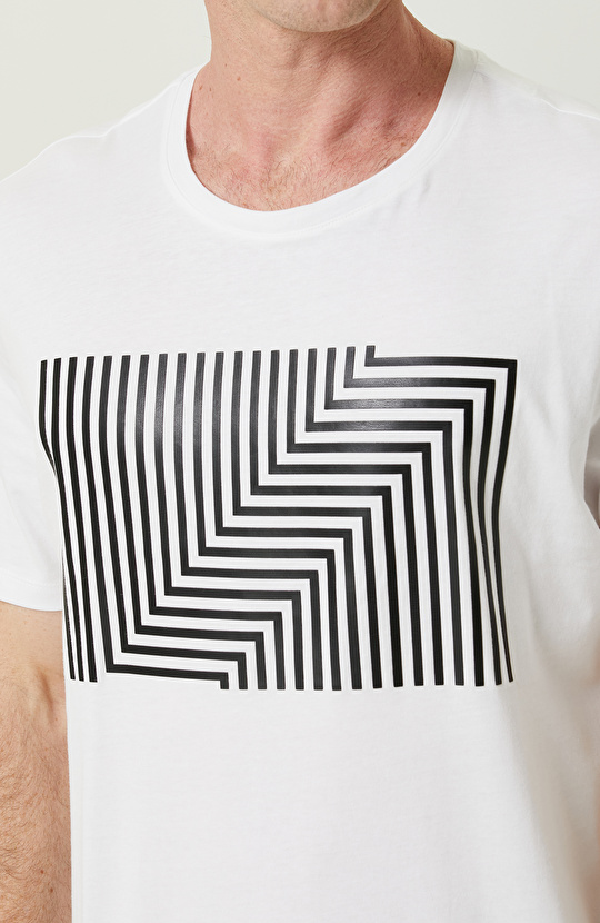 Beyaz Baskılı Kısa Kollu T-shirt