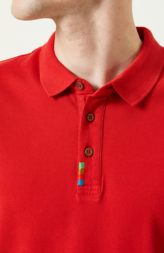 Kırmızı Polo Yaka Kısa Kollu T-Shirt