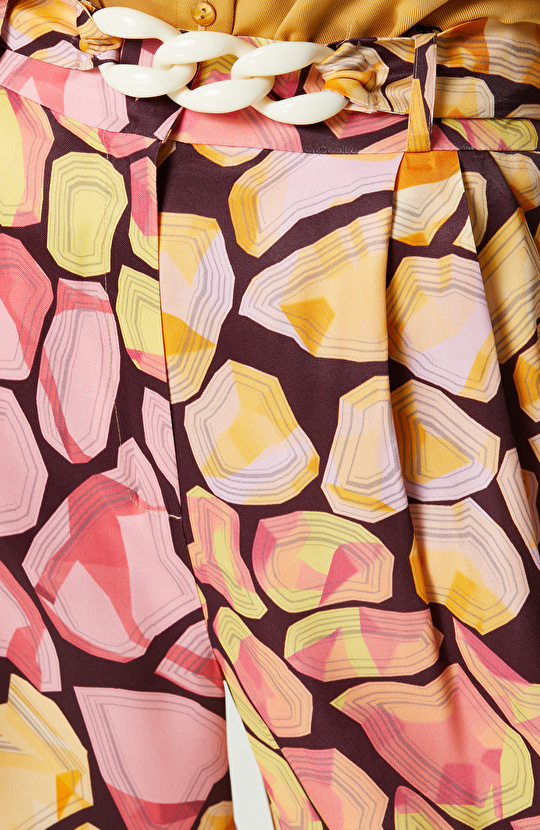 Sarı Desenli Yüksek Bel Pantolon