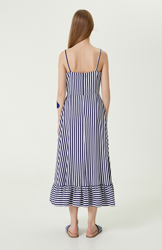 Beyaz-Lacivert Çizgili Elbise