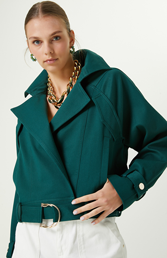 Yeşil Rengi Ceket Yaka Mont