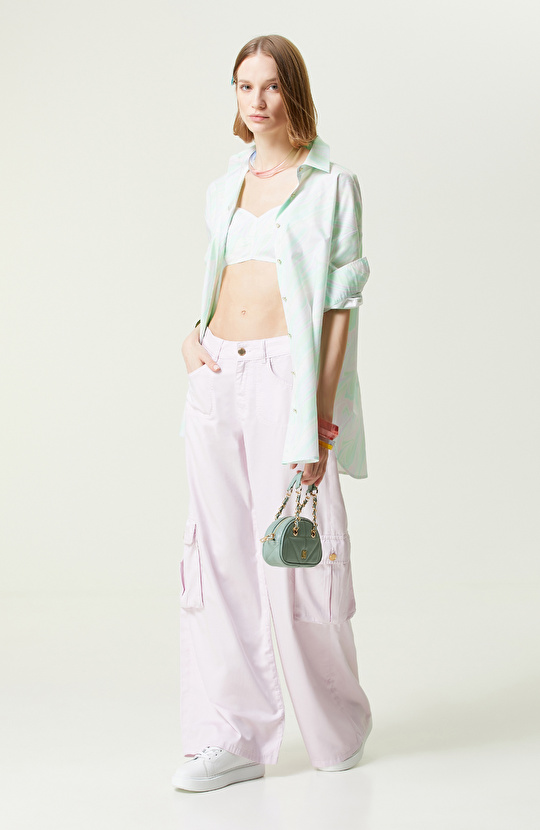 Yeşil Pembe Desenli Dokuma Bustiyer