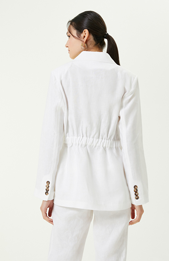 Beyaz Uzun Kollu Keten Ceket