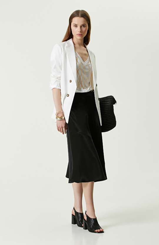 Siyah Midi Boy Saten Etek