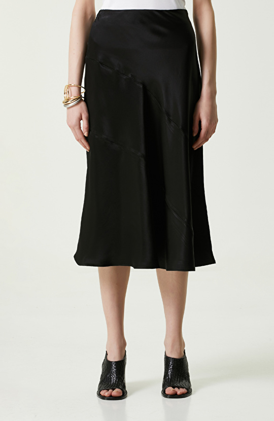 Siyah Midi Boy Saten Etek