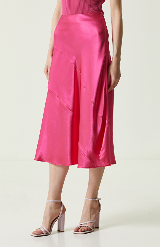 Fuşya Midi Boy Saten Etek