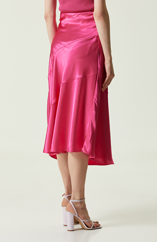 Fuşya Midi Boy Saten Etek
