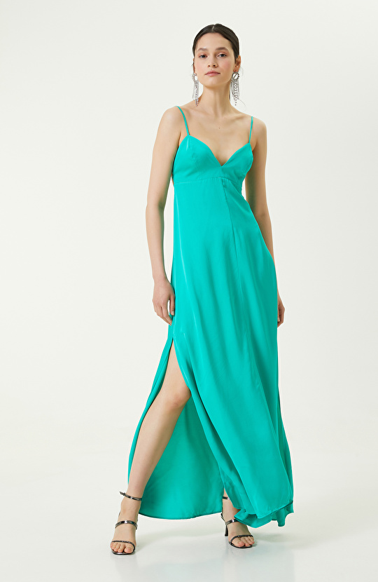 Su Yeşili Askılı Abiye Elbise