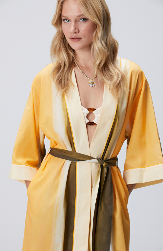 Sarı Yeşil Degrade Desenli Kaftan