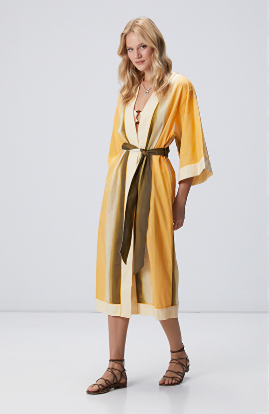 Sarı Yeşil Degrade Desenli Kaftan