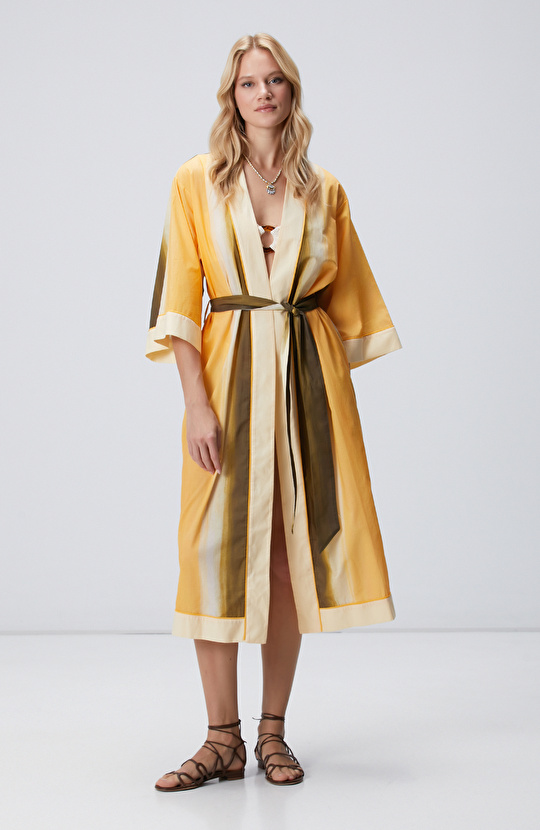 Sarı Yeşil Degrade Desenli Kaftan