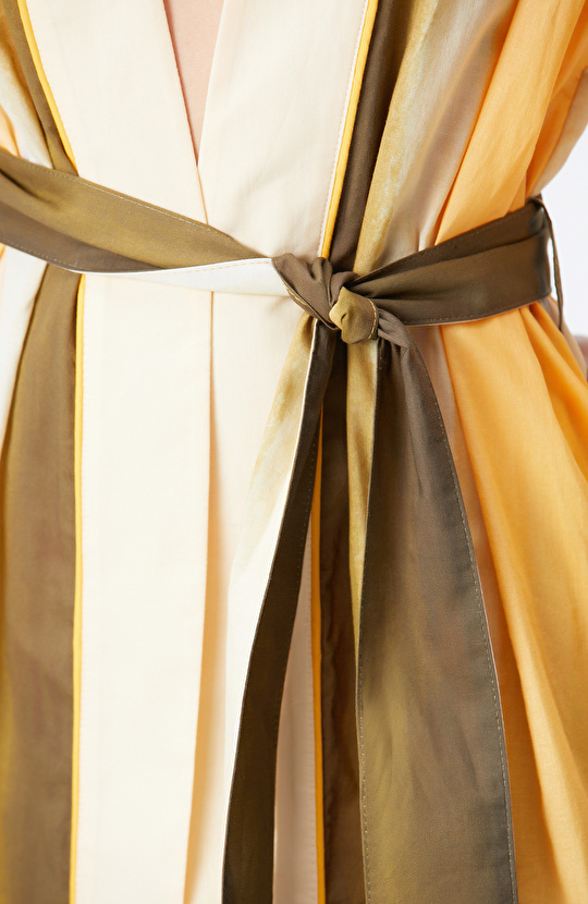 Sarı Yeşil Degrade Desenli Kaftan