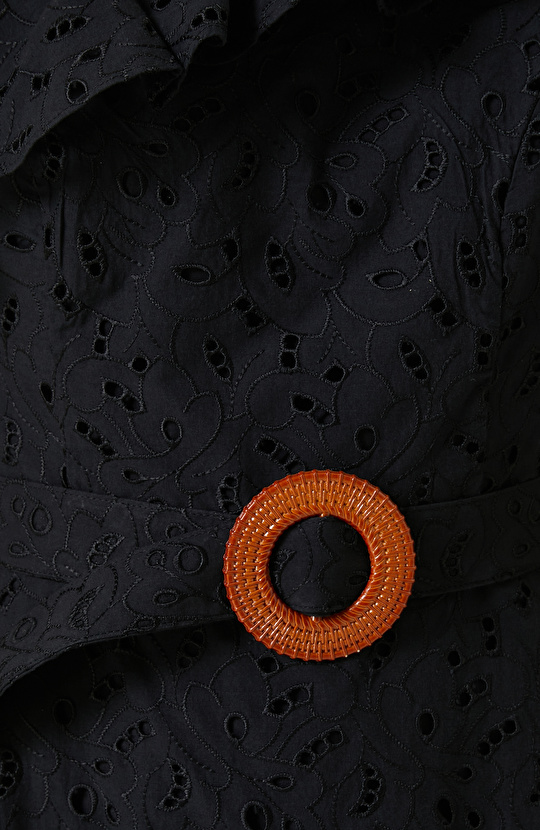 Tek Omuz Güpürlü Siyah Elbise