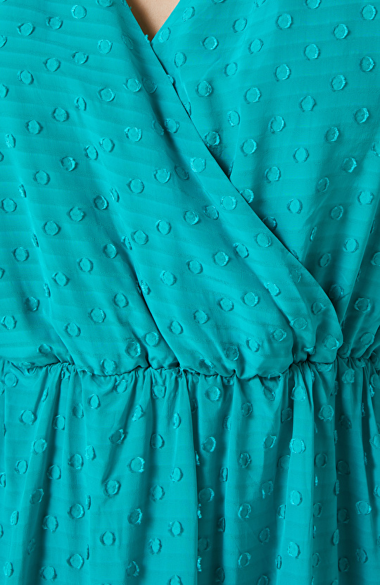 Ördek Başı Yeşil Rengi V Yaka Mini Elbise