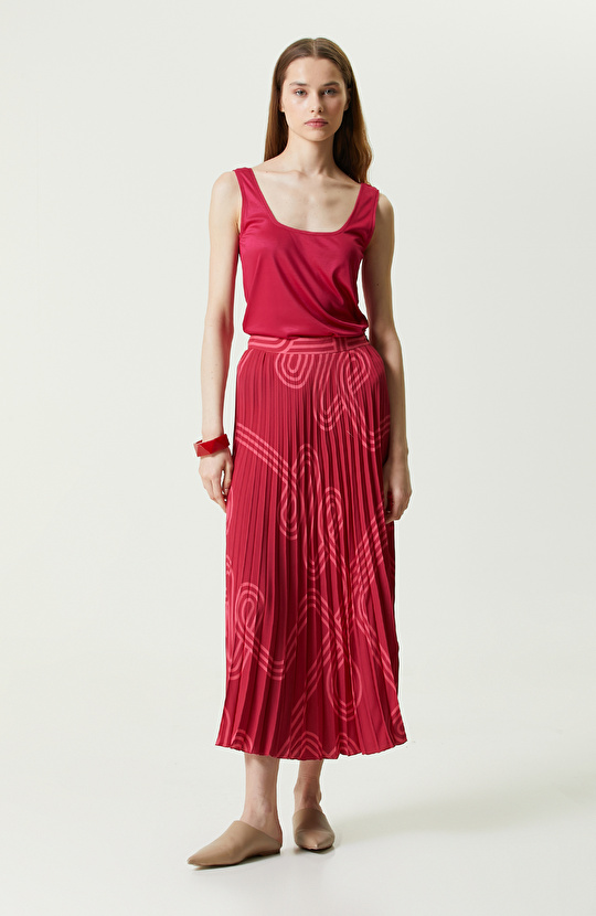 Bordo Desenli Piliseli Etek