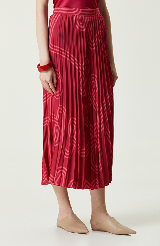 Bordo Desenli Piliseli Etek