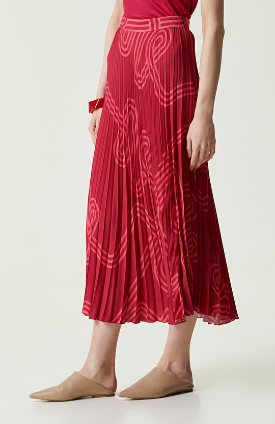 Bordo Desenli Piliseli Etek