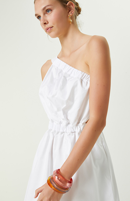 Beyaz Tek Omuz Elbise